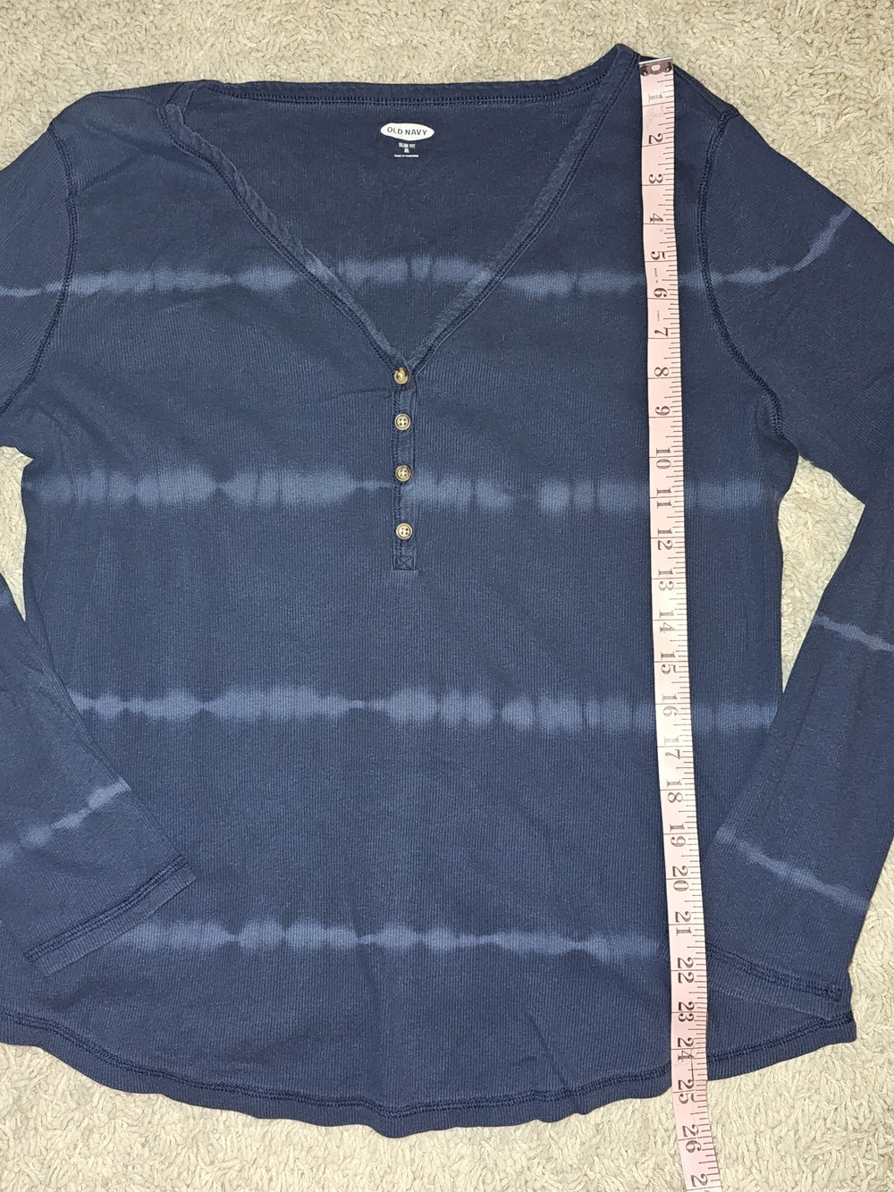 Old Navy Navy Tie-Dye V-Neck Henley Top